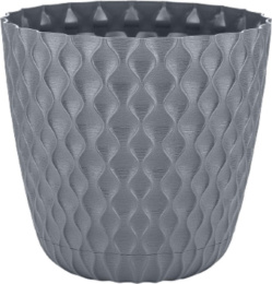 Горшок для цветов пластиковый Wave с поддоном  1,4л d-14,5см h-13,2см вулканический серый InGreen IG650110026