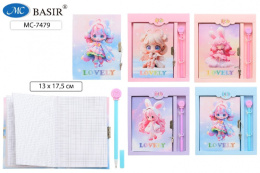 Блокнот А6  48 листов Девочка Lovely, на замочке с ручкой, книжный переплет МС-7479