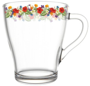 Кружка стеклянная 250мл Грация Бордюр цветочный Декостек 1649-Д