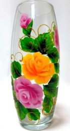 Ваза для цветов стеклянная бочонок h-26см Flora Трио, прозрачный/художка, в п/у Декор-Стиль Н 43966