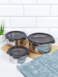 Набор салатников металлических 3шт. с крышками 350мл, 550мл, 900мл, в п/у S-109/754492