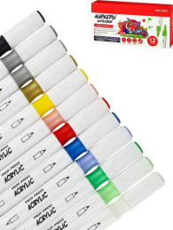 Маркеров набор 12 цветов акриловые, двусторонние МП-4859