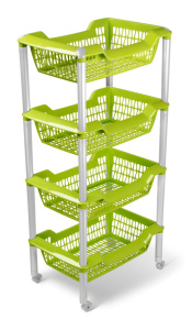 Этажерка четырехсекционная пластиковая Джета универсальная на колесах 44х30х8см оливковый Martika С736