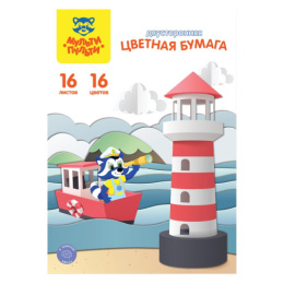 Бумага цветная 16 листов 16 цветов двухсторонняя газетная Мульти-Пульти Енот в России БЦГ16-16ДВ_38555