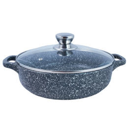 Жаровня алюминиевая литая с антиприг. мраморным покрытием Мрамор d-28см со стеклян. крышкой двумя металл. ручками Традиция ТМ9283