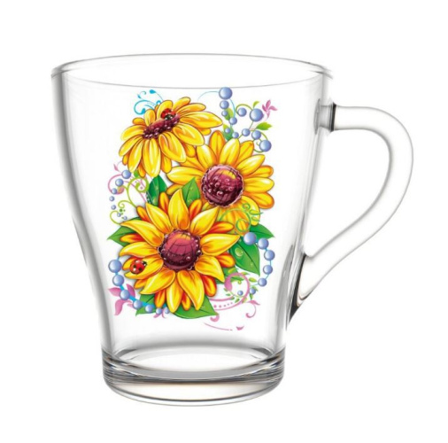 Кружка стеклянная 250мл Грация Подсолнух Декостек 2018-Д