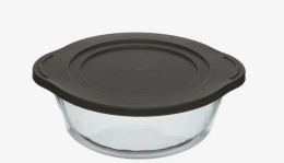 Кастрюля стеклянная жаропрочная круглая 1,45л пластиковая серая крышка, в коробке Borcam 59123 PLS Grey