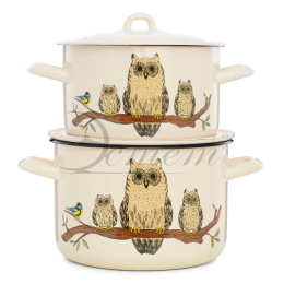 Эмаль набор посуды Эстет 2 предм. кастрюли цилиндрические с металл. крышками 2,9л, 4,3л Совы Эстет ЭТ-72896