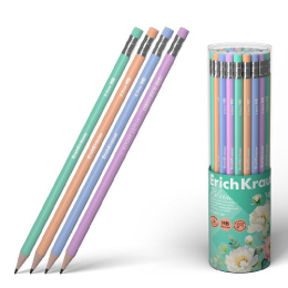 Карандаш чернографитный с ластиком ErichKrause Pastel Bloom HB, пластиковый, трехгранный 60722