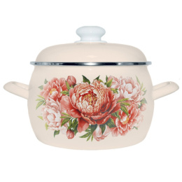 Кастрюля эмалированная Стэма Букет пионов 2,0л сферическая с металл. крышкой Лысьвенские эмали 4210АП2/4