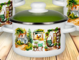 Кастрюля эмалированная Лето на даче 4,0л цилиндрическая с металл. крышкой СтальЭмаль 6RD201M