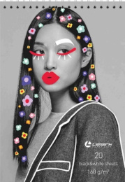 Тетрадь  20 листов А5 скетчбук Pop-Art черная и белая бумага, твердая подложка 128/031306