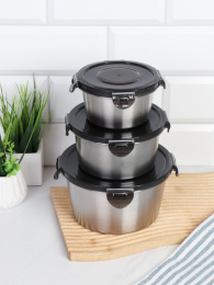 Набор салатников металлических 3шт. с крышками 350мл, 600мл, 900мл, в п/у SN-368/751368