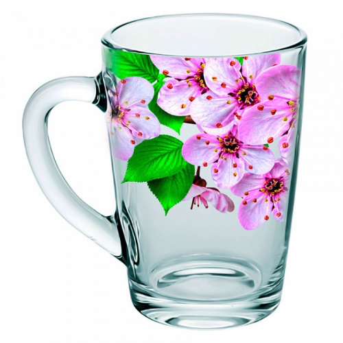 Кружка стеклянная 300мл Капучино Живая природа. Сакура Декостек 334-Д