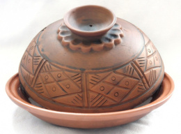 Блюдо для блинов керамическое (молочение) с крышкой 250мм 1,5л Кунгурская керамика 120371