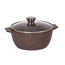 Кастрюля алюминиевая литая с антиприг. покрытием Гранит Brown 4,0л со стеклян. крышкой Мечта 44806