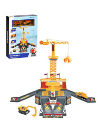 Парковка Стройплощадка: подъемный кран, вращается платформа, поднимается и опускается ковш, машины 2шт., в коробке Пламенный мотор 870987