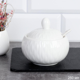 Сахарница фарфоровая 250мл с ложкой, белый FU-167/738672
