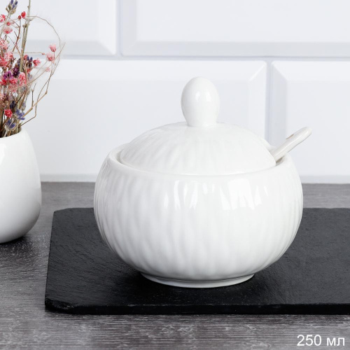 Сахарница фарфоровая 250мл с ложкой, белый FU-167/738672