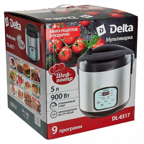 Мультиварка 5л, 900Вт,  9 программ, черный Delta DL-6517