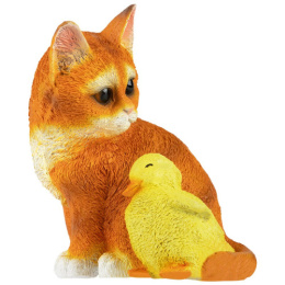 Фигурка садовая из полистоуна Котенок рыжий с уточкой 17х14х19см Park 169433