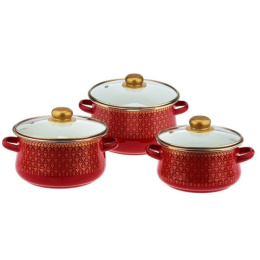 Эмаль набор посуды Магн 3 предм. кастрюли грушевидные со стеклян. крышками 2л, 3л, 4л Ажурный бордовый Эмаль Магнитогорск 7С-331/6