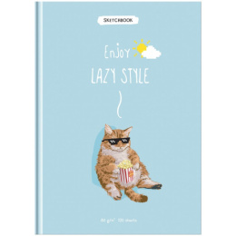 Тетрадь 120 листов скетчбук BG Кот с попкорном, твердый переплет С5Т120_ЛМ 10077