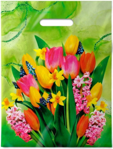 Пакет подарочный ПВД 30х40см 50мкм Нежный букет ПВ3040НЕЖБ