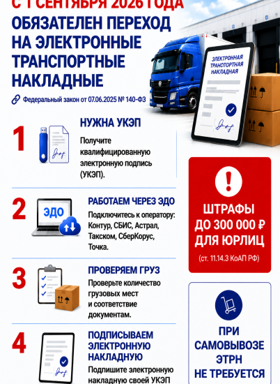 Переход на электронные транспортные накладные с 1 сентября 2026