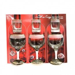 Двойка - набор стеклянный 12 предметов (6 бокалов для вина + 6 стопок) Аскет, в п/у Декостек 12081-Г34К