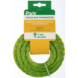 Леска для триммера квадратная перекрученная со стержнем 4,0мм, 15м, на подвесе Park 990624