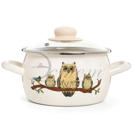 Кастрюля эмалированная Совы 2,0л сферическая со стеклян. крышкой Эстет ЭТ-72992
