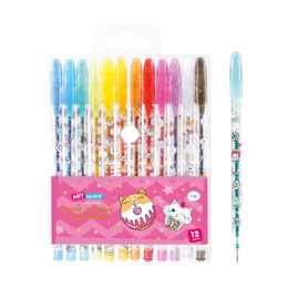 Ручки гелевые набор 12 цветов Artspace Кот сластена, 1мм, с блестками GPCC12_53043