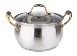 Кастрюля из нержавеющей стали  6,0л 240мм стеклянная крышка, Голд Rashel R-600H
