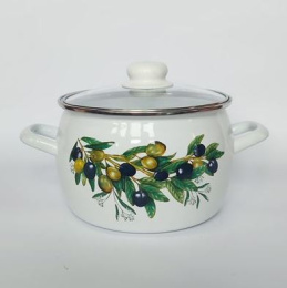 Кастрюля эмалированная Стэма Оливковая ветвь 5,0л сферическая со стеклян. крышкой Лысьвенские эмали С-4216САП2/4