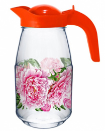 Кувшин стеклянный 1,5 л с крышкой Пионы Декостек 1607-Д
