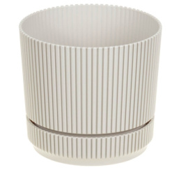 Кашпо пластиковое Стрип с поддоном 1,3л d-14см h-12,5см кремовый Idea М3246