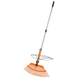 Грабли веерные раздвижные 25 зубьев металлические, алюминиевый телескопический черенок, с захватом Leonord 332041