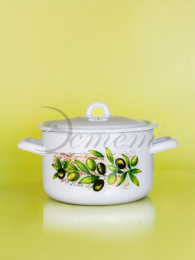 Кастрюля эмалированная  4,3л цилиндрическая с металл. крышкой с декором Оливы Тосканы Эстет ЭТ-72119