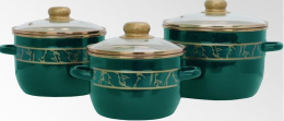 Эмаль набор посуды Магн 3 предм. кастрюли конические со стеклян. крышками 2л, 3л, 4л Полонез мирт Эмаль Магнитогорск 3-308/6