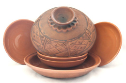 Набор Блинный керамический (молочение) 7 предметов (блюдо для блинов с крышкой + 6 тарелок) Кунгурская керамика 120161