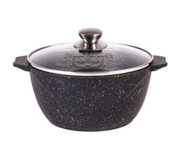 Кастрюля алюминиевая литая с антиприг. покрытием Гранит Black 5,0л со стеклян. крышкой Мечта 45802