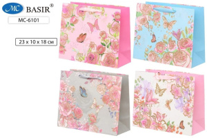 Пакет подарочный бумажный 23х18х10см Цветы Бабочки МС-6101