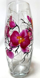 Ваза для цветов стеклянная бочонок h-26см Flora Блеф №2, прозрачный/художка, в п/у Декор-Стиль Н 43966