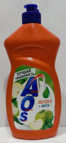 Средство для мытья посуды AOS 450мл/500г яблоко-мята