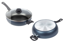 Сотейник алюминиевый с антиприг. покрытием Сатин d-26см со стеклян. крышкой с двумя пластик. ручками Калитва 69263