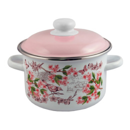 Кастрюля эмалированная Bird / Птички 5,5л цилиндрическая с металл. крышкой Appetite 6RD221M