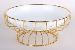 Блюдо керамическое круглое на металлической подставке 230мм Снежная королева Коралл LTBH-P1423-ATJ