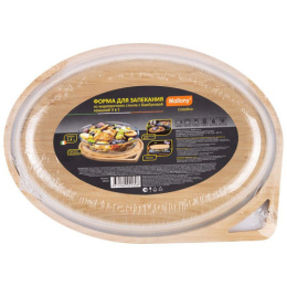 Форма для запекания стеклянная жаропрочная овальная с бамбуковой крышкой 3 в 1 Cristallino 32x23x7см 2,4л Mallony 108342