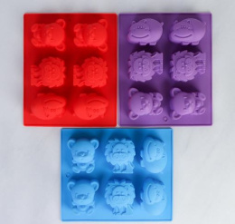 Форма для выпечки силиконовая  6 ячеек прямоугольная 23,5x20см h-4см Зверята HL-108, цвета в ассортименте 737311